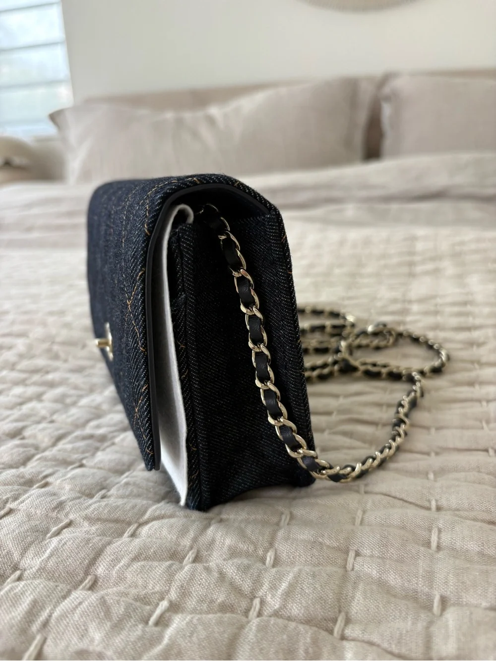 CHANEL 2026 Quilted Denim WOC in Dark Blue with Light Gols CC
